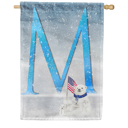 Polar Bear Snow Family Monogram House Flag