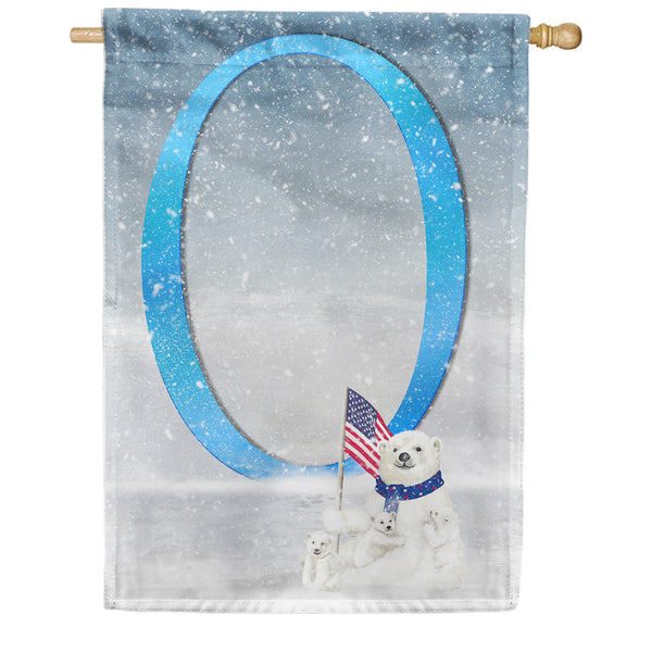 Polar Bear Snow Family Monogram House Flag