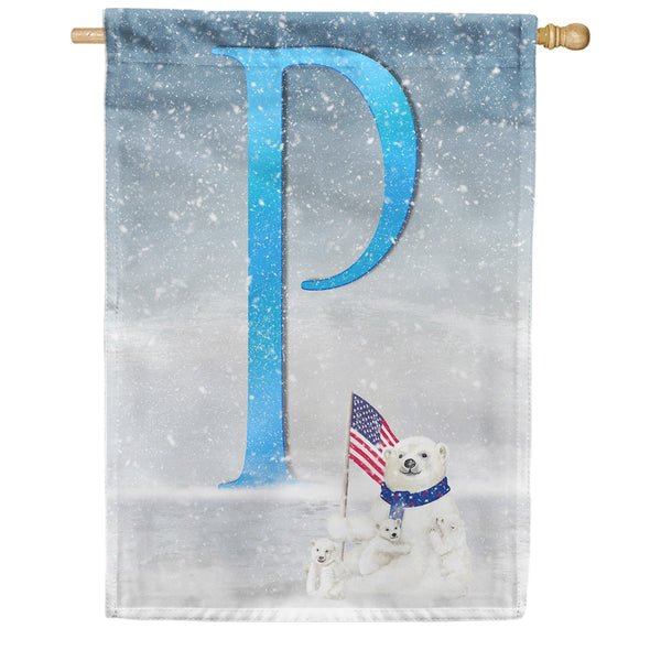 Polar Bear Snow Family Monogram House Flag