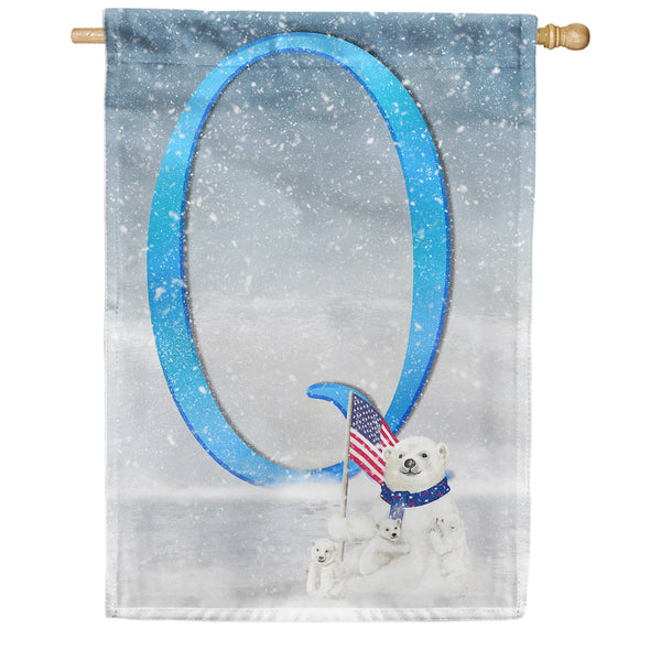 Polar Bear Snow Family Monogram House Flag