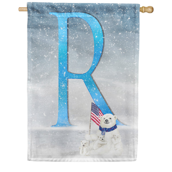 Polar Bear Snow Family Monogram House Flag