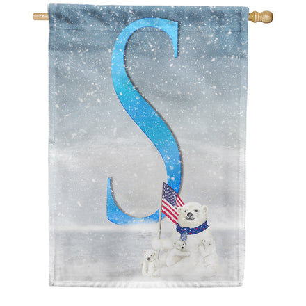 Polar Bear Snow Family Monogram House Flag