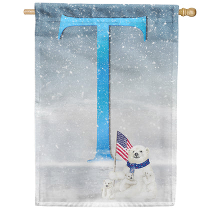 Polar Bear Snow Family Monogram House Flag