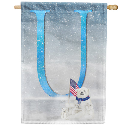 Polar Bear Snow Family Monogram House Flag