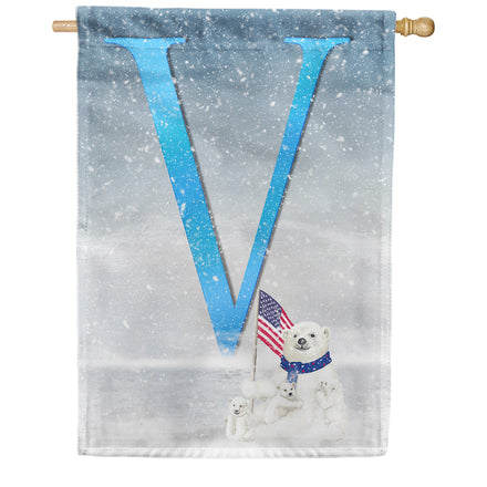 Polar Bear Snow Family Monogram House Flag