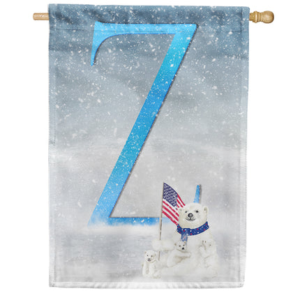 Polar Bear Snow Family Monogram House Flag