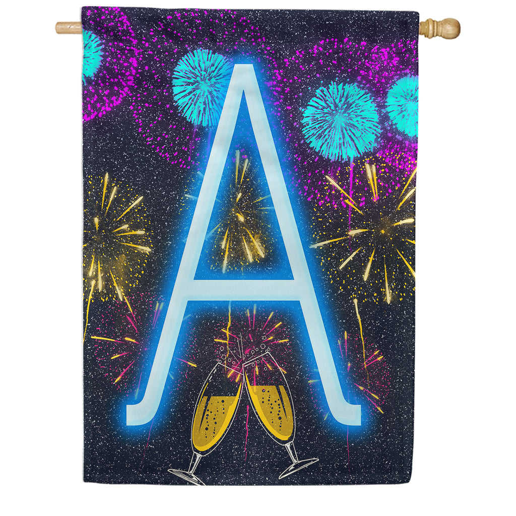 New Year Cheers Monogram House Flag