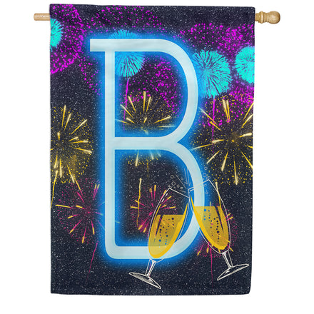 New Year Cheers Monogram House Flag