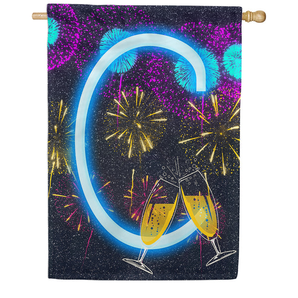 New Year Cheers Monogram House Flag