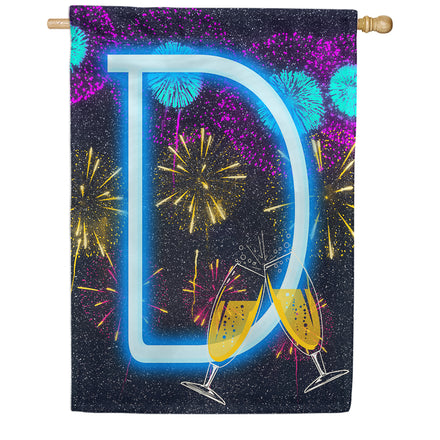 New Year Cheers Monogram House Flag