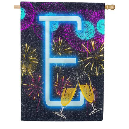 New Year Cheers Monogram House Flag