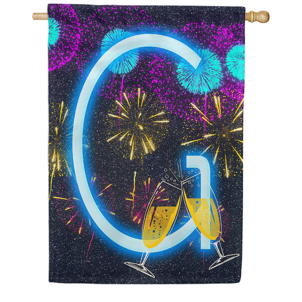 New Year Cheers Monogram House Flag