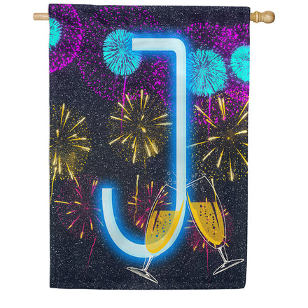 New Year Cheers Monogram House Flag