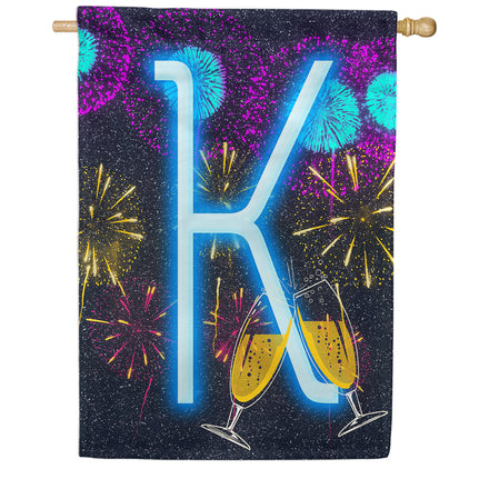 New Year Cheers Monogram House Flag