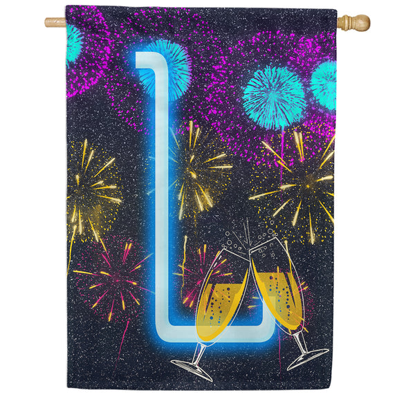 New Year Cheers Monogram House Flag