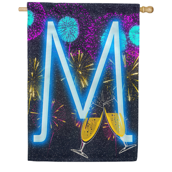 New Year Cheers Monogram House Flag