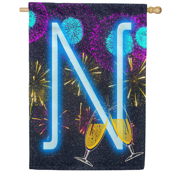 New Year Cheers Monogram House Flag