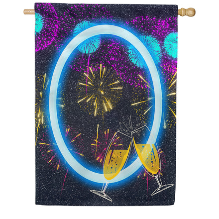 New Year Cheers Monogram House Flag