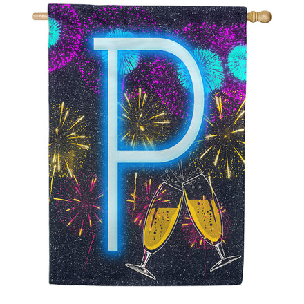 New Year Cheers Monogram House Flag