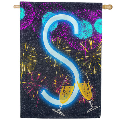 New Year Cheers Monogram House Flag