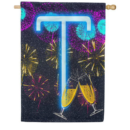 New Year Cheers Monogram House Flag