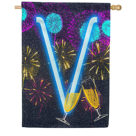 New Year Cheers Monogram House Flag