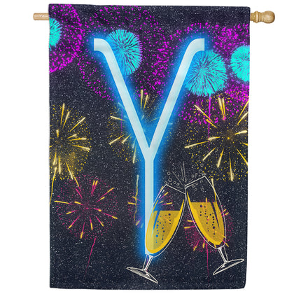 New Year Cheers Monogram House Flag