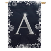 Silver Snowflakes Monogram House Flag