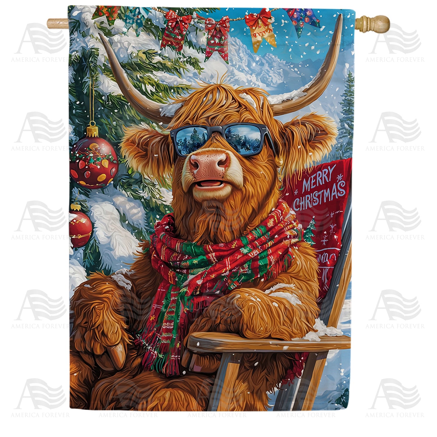 Highland Cow Christmas House Flag