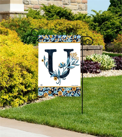 Indigo Elegance Monogram U Garden Flag