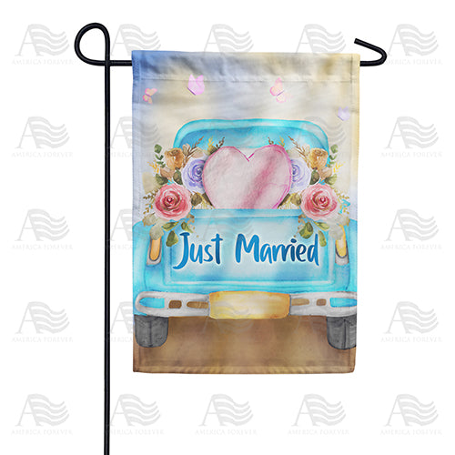 Just Married Pickup Truck Garden Flag