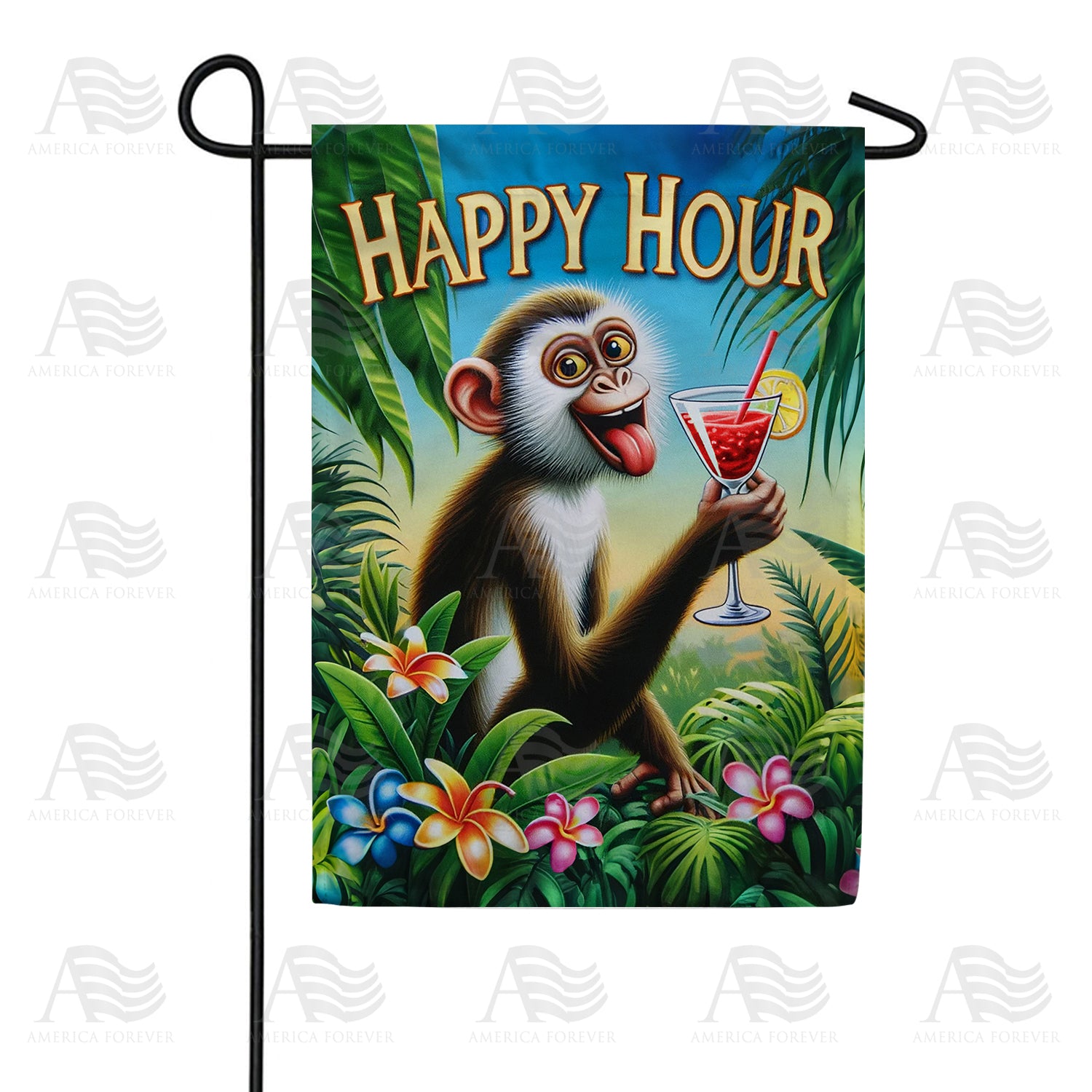 Happy Hour Monkey Garden Flag
