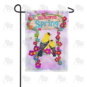 Welcome Spring Yellow Finches Garden Flag