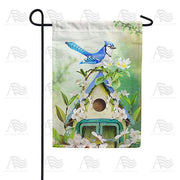 Blue Jay In Blossoms Garden Flag