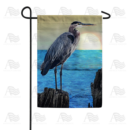 Heron At Ocean Sunset Garden Flag