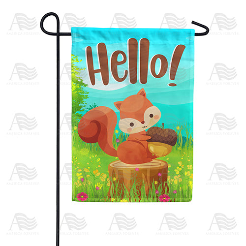 Squirrelly Hello Garden Flag