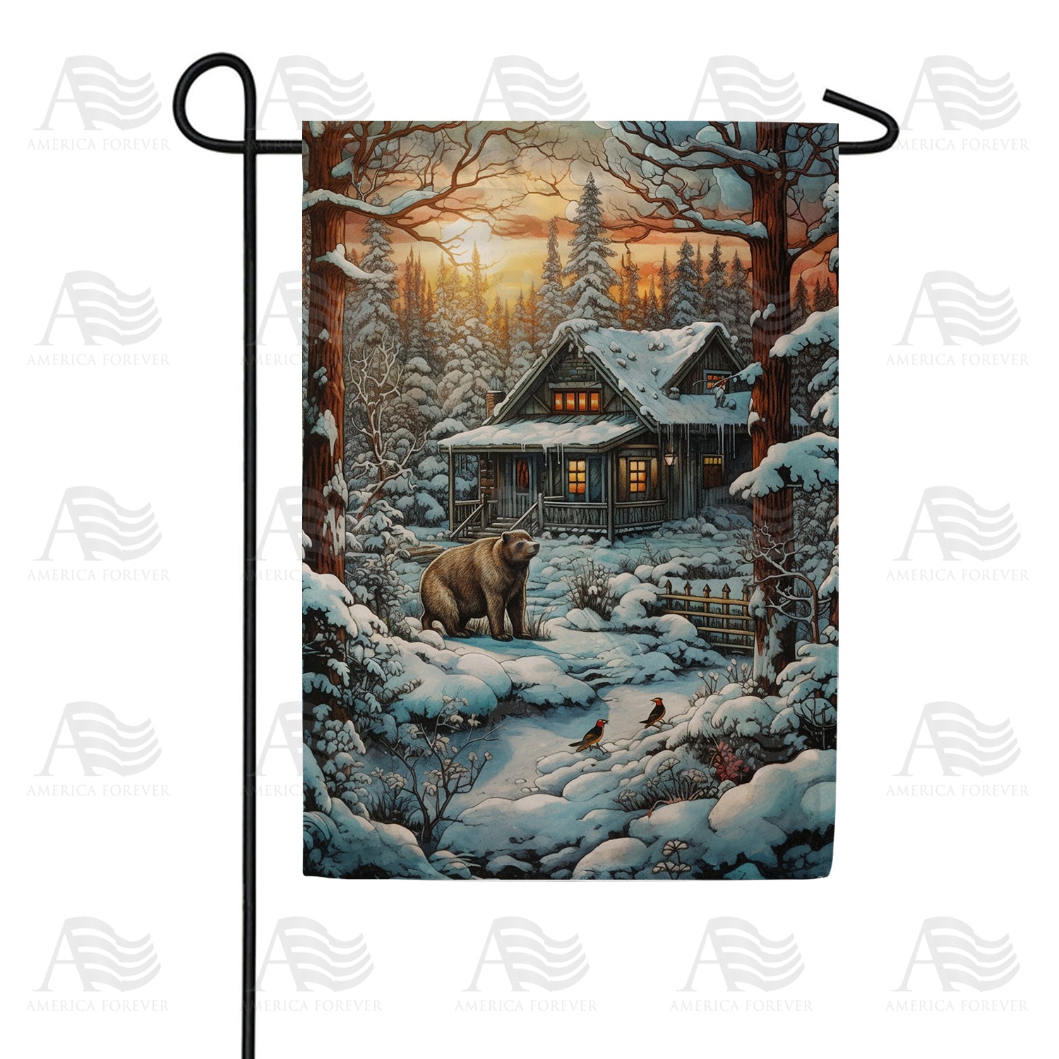 Winter Cabin Garden Flag