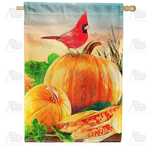 Cardinal On Pumpkin House Flag