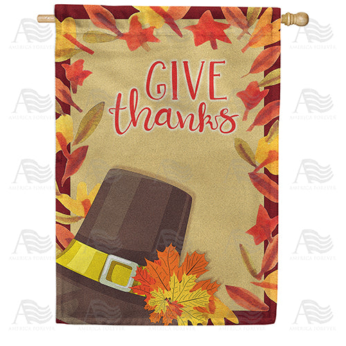 Give Thanks Leaf Border House Flag