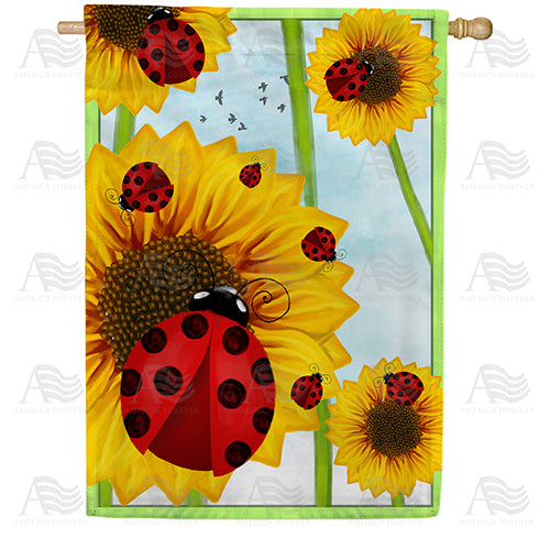 Ladybugs and Sunflowers House Flag