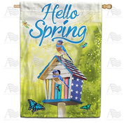 Hello Spring Patriotic Birdhouse House Flag