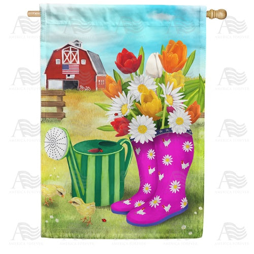 Spring Boots and Watering Can House Flag