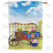 Spring Flowers Wheelbarrow House Flag