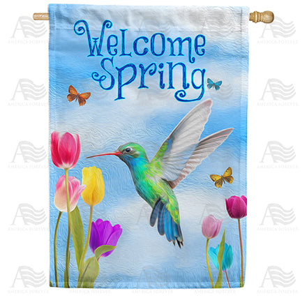 America Forever Spring Hummingbird and Tulips House Flag