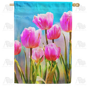 Pink Tulips Watercolor House Flag