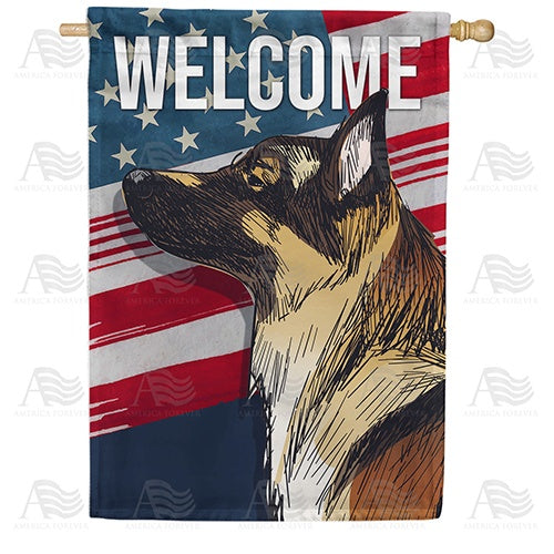 Patriotic German Shepherd Sketch House Flag