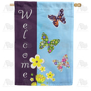 Floral Butterfly Welcome House Flag