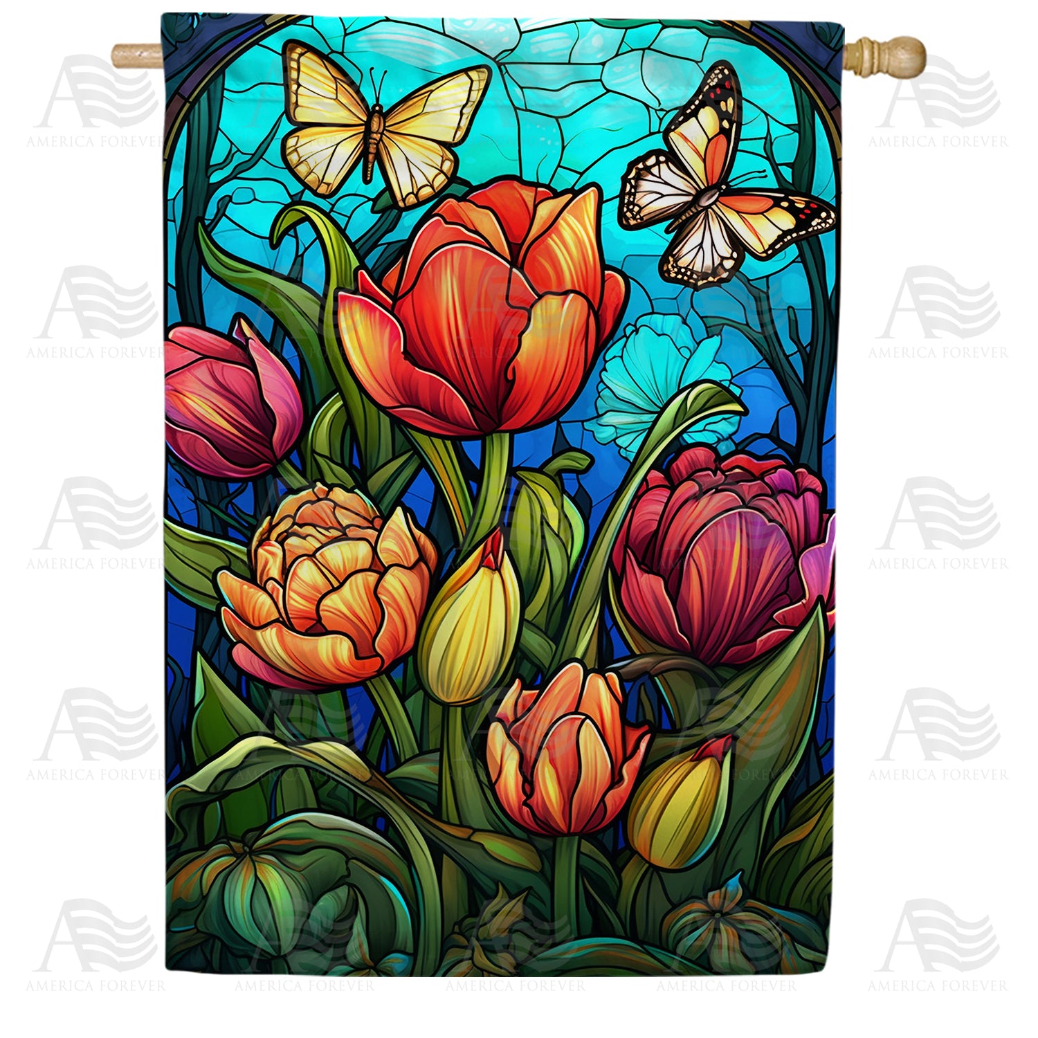 Iridescent Tulips House Flag