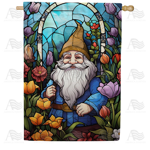 Gnome Among Flowers House Flag