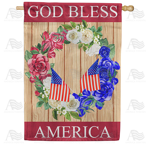 God Bless America Wreath House Flag